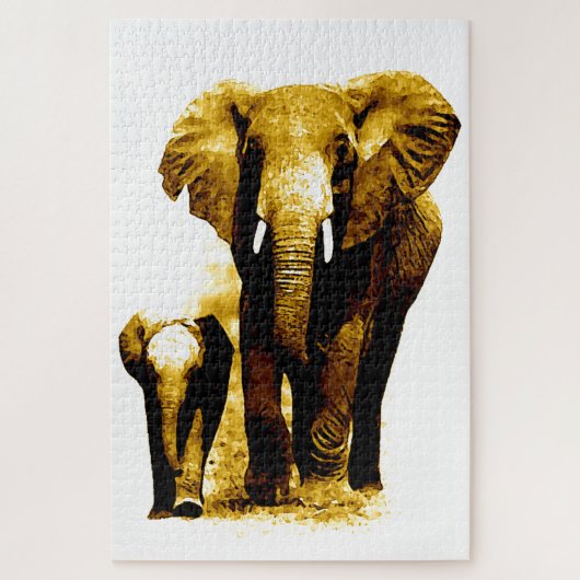 象とベビー – 動物の芸術 ジグソーパズル (縦)