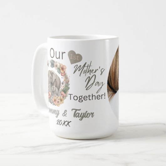 象とベビー、母の日の初めての一緒 コーヒーマグカップ (正面左)