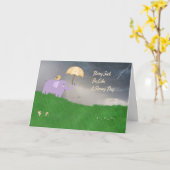 象と傘で子供のための良いカードを取得 カード (黄色い花)