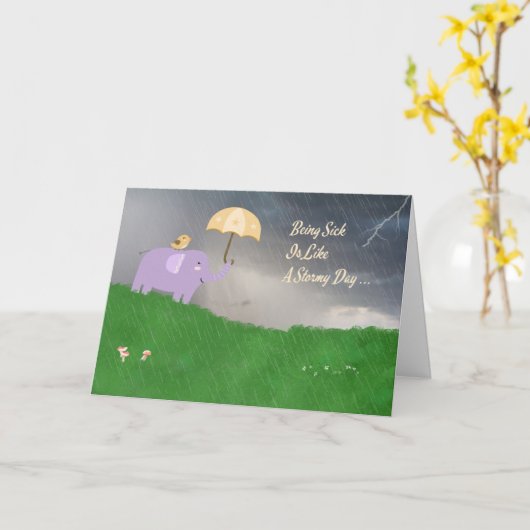 象と傘で子供のための良いカードを取得 カード (黄色い花)