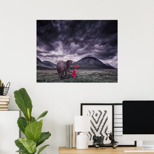 象と少年のブッダ超現実的なファンタジーアートポスター ポスター (ホームオフィス)