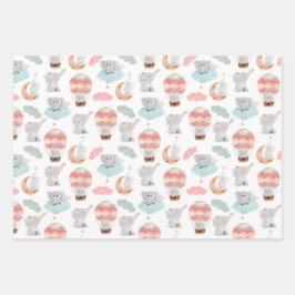 象と愛のハートパターン ラッピングペーパーシート