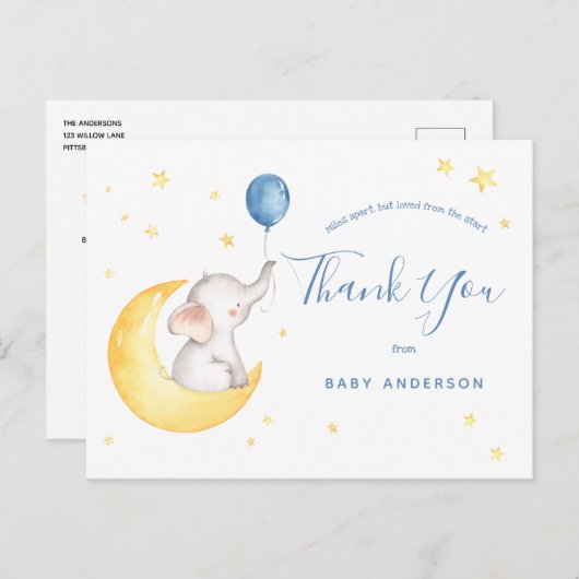象と星の赤ちゃんシャワーbyメールありがとう ポストカード (正面/裏面)