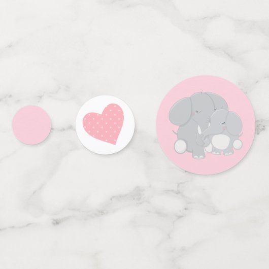 象と母の女の子の赤ちゃんシャワー コンフェッティ (裏面)