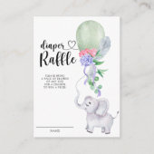 象と緑のバルーンおむつラッフル エンクロージャーカード (正面)