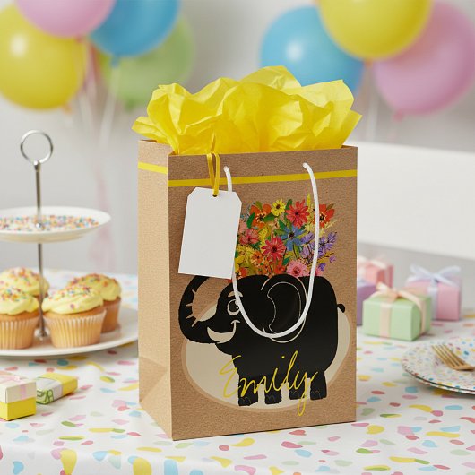 象と花の中抱き枕 ミディアムペーパーバッグ