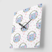 象と花の入れ墨 スクエア壁時計 (傾斜)