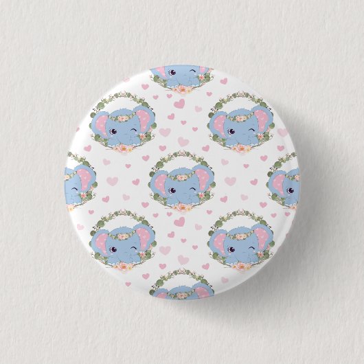 象と花の入れ墨 缶バッジ (正面)