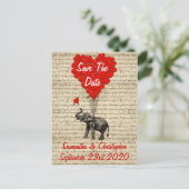 象と赤いハートの日付の保存 案内ポストカード (スタンド正面)