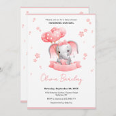 象と風船の赤ちゃんシャワー 招待状 (正面/裏面)