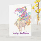 象と鳥の誕生日カード カード (黄色い花)