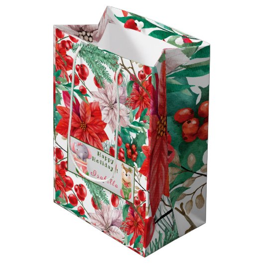 象と鹿のカスタマイズ文字と名 ミディアムペーパーバッグ (正面アングル)