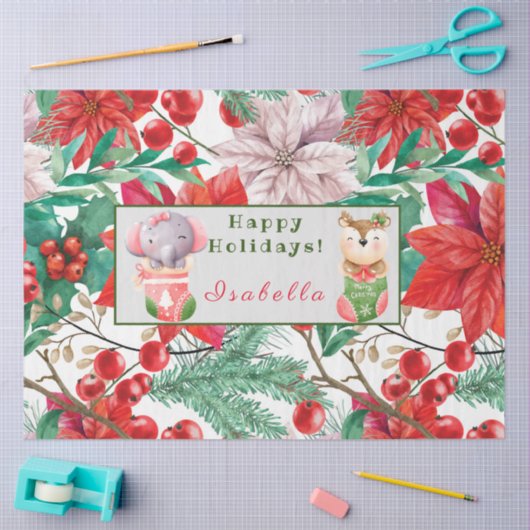 象と鹿のカスタマイズ文字と名 薄葉紙 (クラフト)