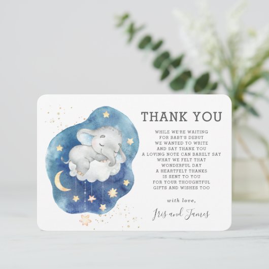 象のお洒落きらめく小さな星の赤ちゃんシャワー サンキューカード (スタンド正面)