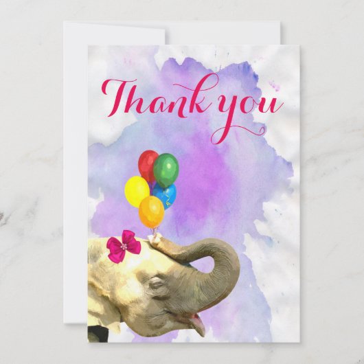 象のかわいいジャングルの動物の水彩画は感謝していしています サンキューカード (正面)