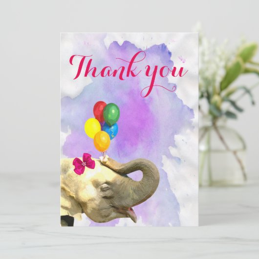 象のかわいいジャングルの動物の水彩画は感謝していしています サンキューカード (スタンド正面)