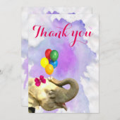 象のかわいいジャングルの動物の水彩画は感謝していしています サンキューカード (正面/裏面)