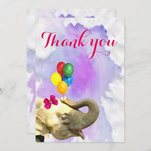 象のかわいいジャングルの動物の水彩画は感謝していしています サンキューカード (正面/裏面)
