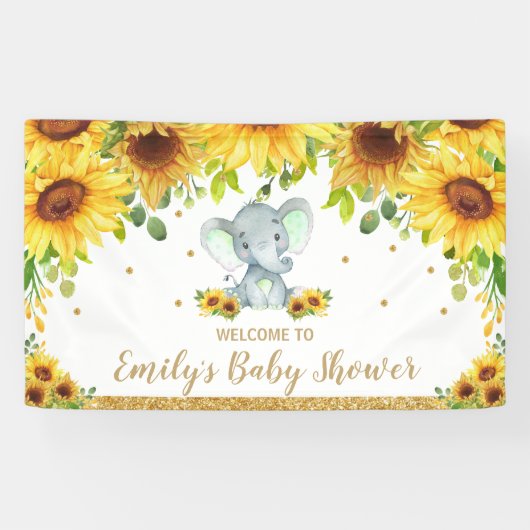 象のひまわりのニュートラルベビーシャワー背景 横断幕 (横)