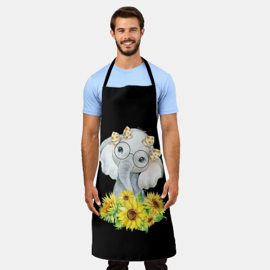 象のひまわりプレゼント エプロン (着用した状態)