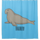 象のアザラシ漫画イラストレーション シャワーカーテン (正面)