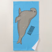 象のアザラシ漫画イラストレーション ビーチタオル (正面)