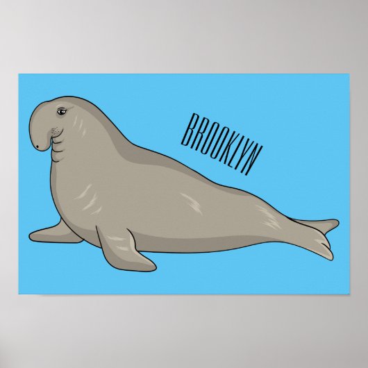 象のアザラシ漫画イラストレーション ポスター (正面)