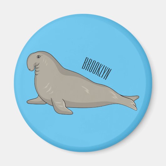 象のアザラシ漫画イラストレーション マグネット (正面)