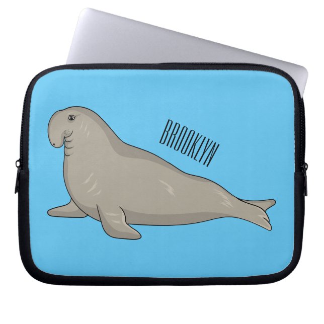 象のアザラシ漫画イラストレーション ラップトップスリーブ (正面)