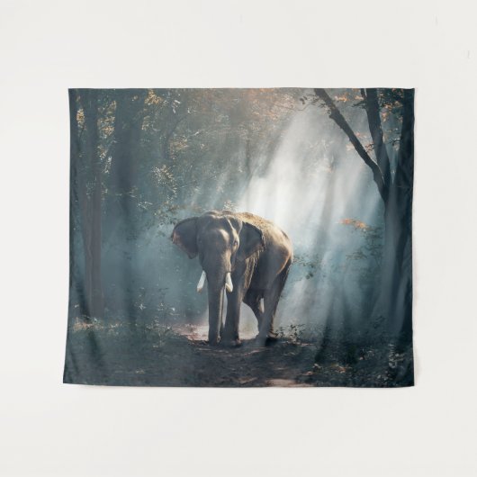 象のアフリカのサファリの森林タペストリー タペストリー (正面(横))
