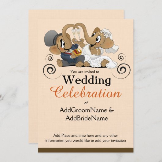 象のアートワークを持つ結婚式招待状 招待状 (正面/裏面)