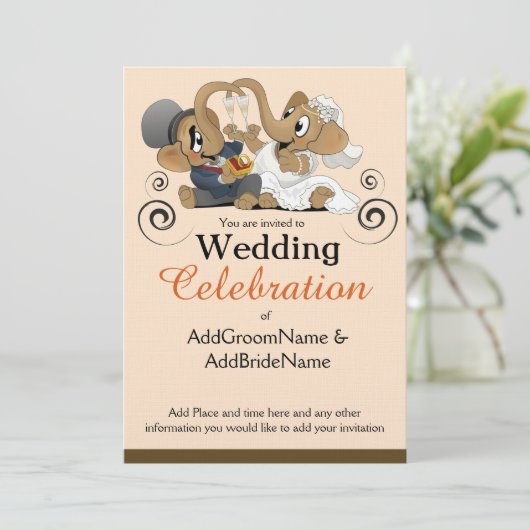 象のアートワークを持つ結婚式招待状 招待状 (スタンド正面)