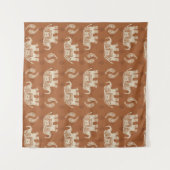 象のオレンジキャラバンパターン タペストリー (正面)