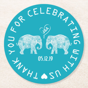 象のカップル愛ハートのカスタムの結婚式の引き出物 ラウンドペーパーコースター