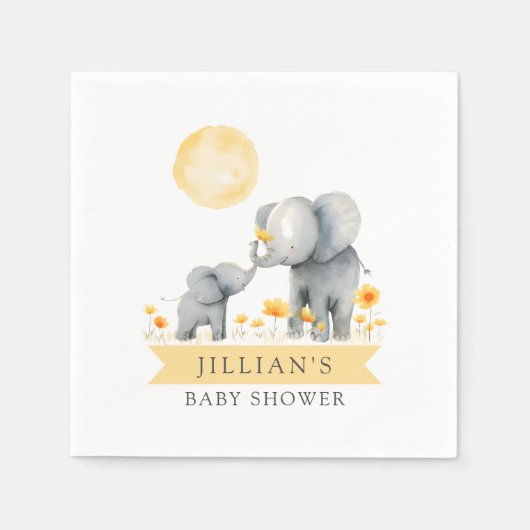 象のキス赤ちゃんシャワー男の子 スタンダードカクテルナプキン (正面)