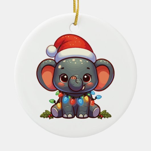 象のクリスマス冬の動物の象 セラミックオーナメント (正面)