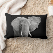象のサファリ動物の写真(黒) ランバークッション (ブランケット)