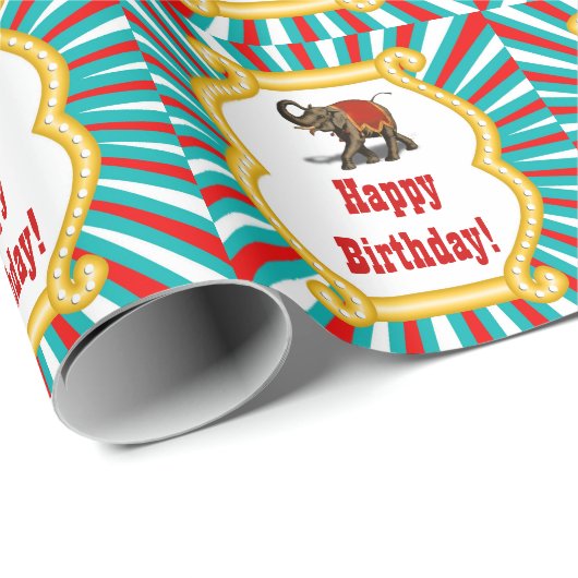 象のサーカスは男の子のハッピーバースデーをからかいます ラッピングペーパー (ロールコーナー)