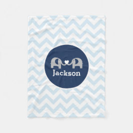 象のシェブロンのパーソナライズで青いベビーブランケット フリースブランケット