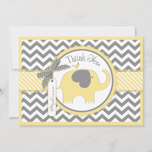 象のシェブロンの黄色いプリントは感謝していしています サンキューカード (正面)