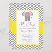 象のシェブロンイエローグレーのベビーシャワー 招待状 (正面/裏面)