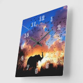 象のシルエットの正方形の時計 スクエア壁時計 (傾斜)