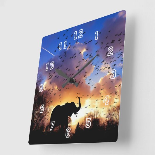 象のシルエットの正方形の時計 スクエア壁時計 (傾斜)