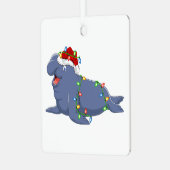 象のシールラバークリスマスサンタハットエレファントシールc メタルオーナメント (正面左)