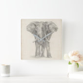 象のスケッチ スクエア壁時計 (ホーム)