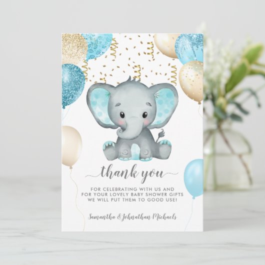 象のターキオース風船赤ちゃんシャワーありがとう サンキューカード (スタンド正面)