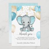 象のターキオース風船赤ちゃんシャワーありがとう サンキューカード (正面/裏面)