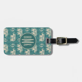 象のティール(緑がかった色)のキャラバンパターン ラゲッジタグ (正面横)