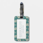 象のティール(緑がかった色)のキャラバンパターン ラゲッジタグ (裏面縦)