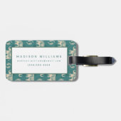 象のティール(緑がかった色)のキャラバンパターン ラゲッジタグ (裏面横)